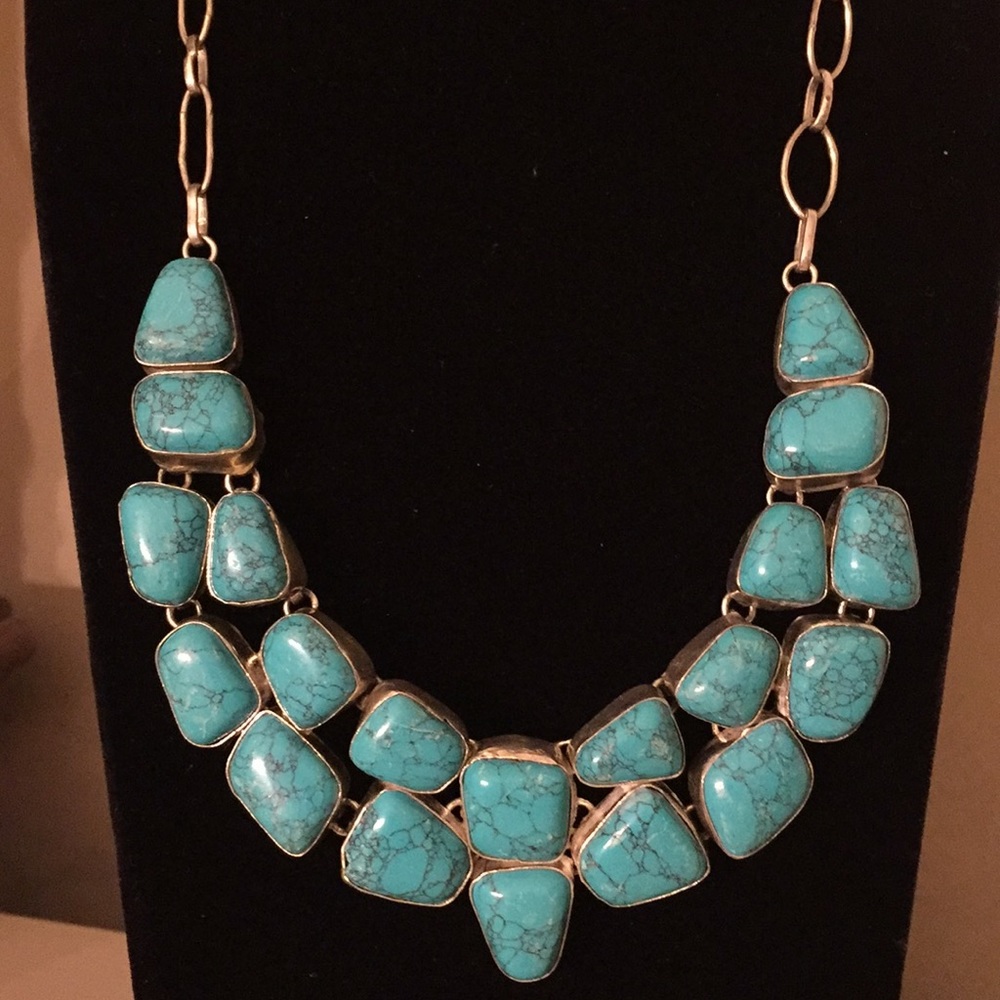 20 Turquoise Stone Sterling Necklace w/ Toggle